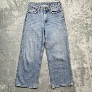 Monki Mozik Wide Leg Jeans Womens Light Blue Mid Waist Cotton Denim 0650476 25